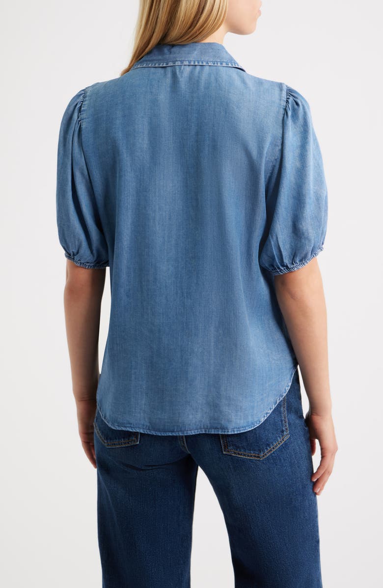 beachlunchlounge Lida Short Sleeve Denim Button-Up Shirt, Alternate, color, Medium Wash