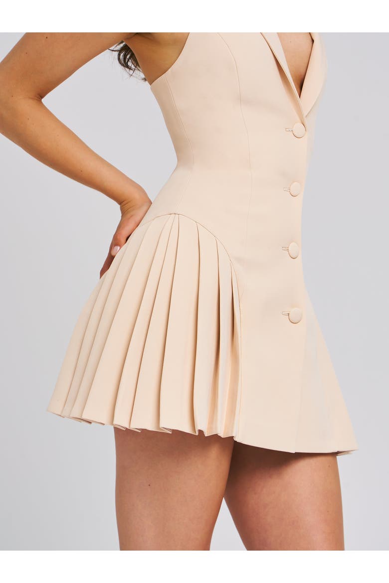 Reyna Backless Pleated Mini Blazer Dress, Alternate, color, Beige