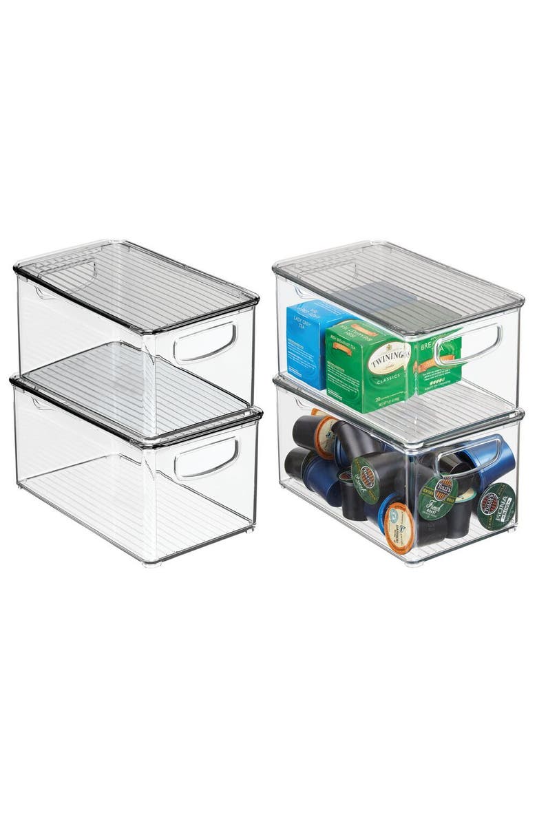 mDesign Plastic Deep Kitchen Storage Bin Box, Lid/Handles, 4 Pack, USA Made, Main, color, 