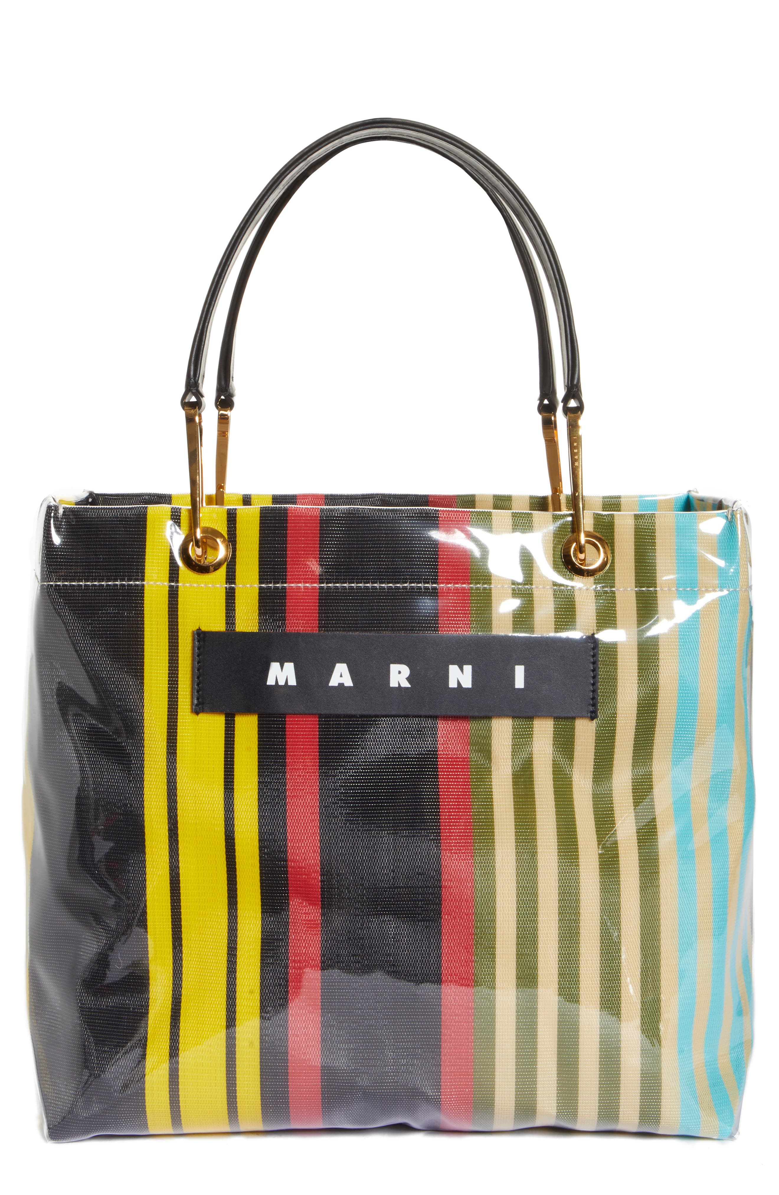 Marni Glossy Grip Logo Stripe Tote, Main, color, 
