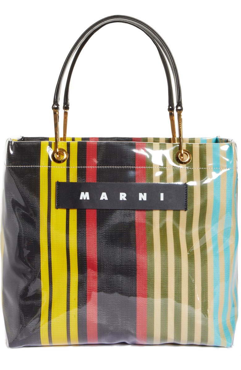 Marni Glossy Grip Logo Stripe Tote, Main, color,