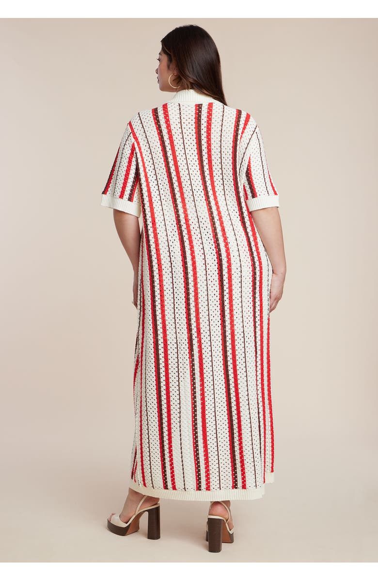 ELOQUII Striped Crochet Duster, Alternate, color, Poppy Stripe