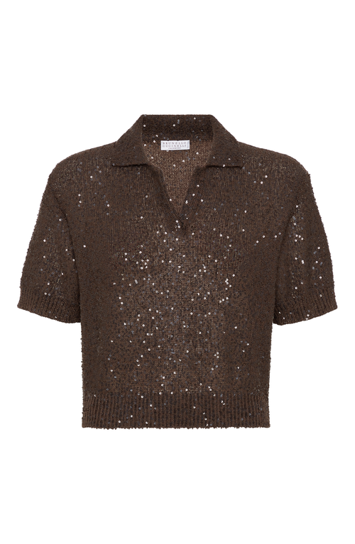 Brunello Cucinelli Dazzling Texture Polo In Chocolate