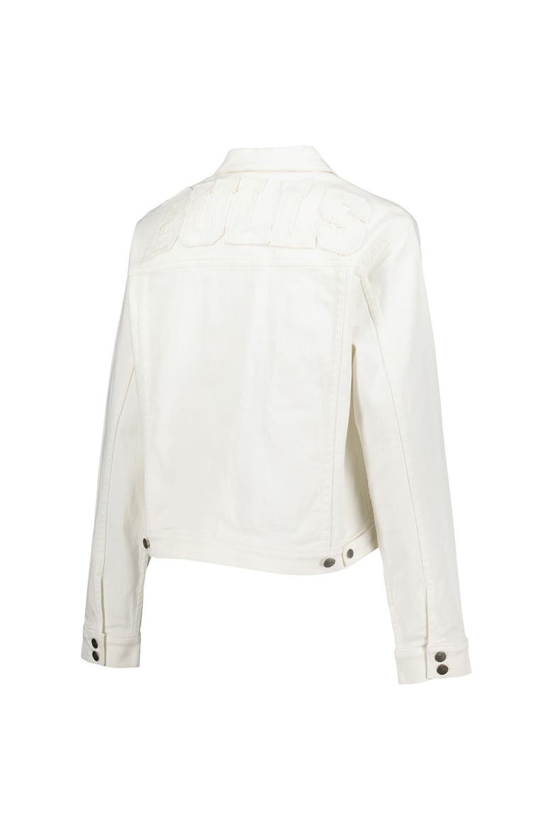 Women's Lusso White Chicago Bulls Swarovski Crystal & Distressed Button-Up Denim Jacket, Alternate, color, White