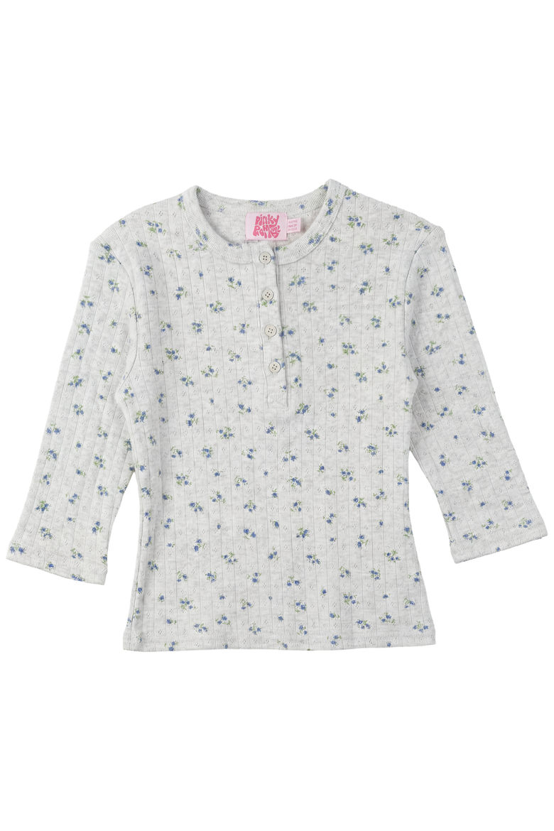 Girls Floral Pointelle Henley Top, Alternate, color, Navy