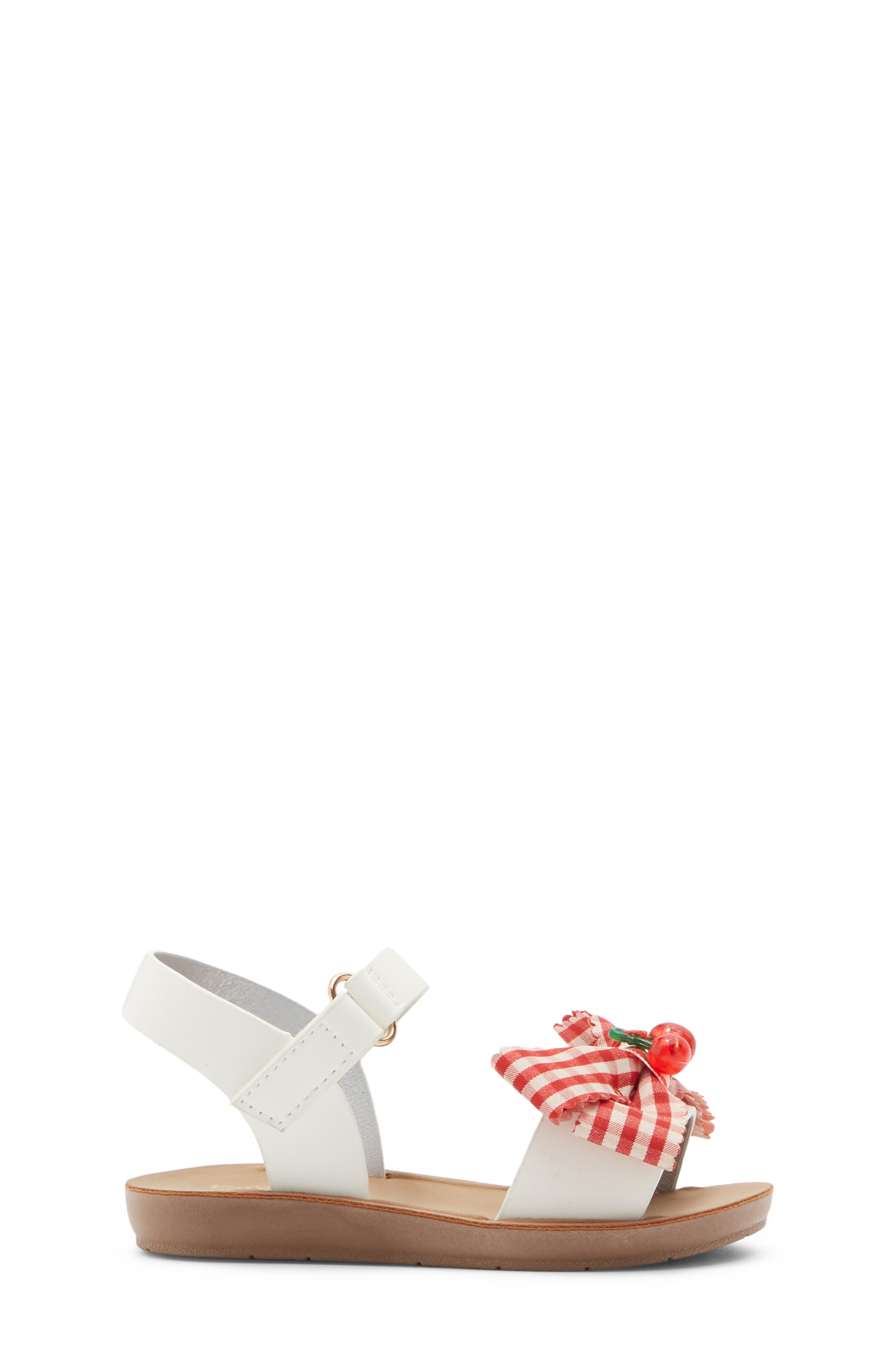bebe Kids' Cherry Gingham Bow Sandal, Alternate, color, White