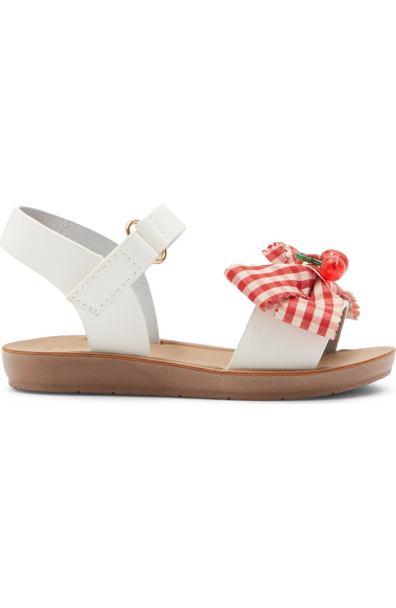 bebe Kids' Cherry Gingham Bow Sandal, Alternate, color, White