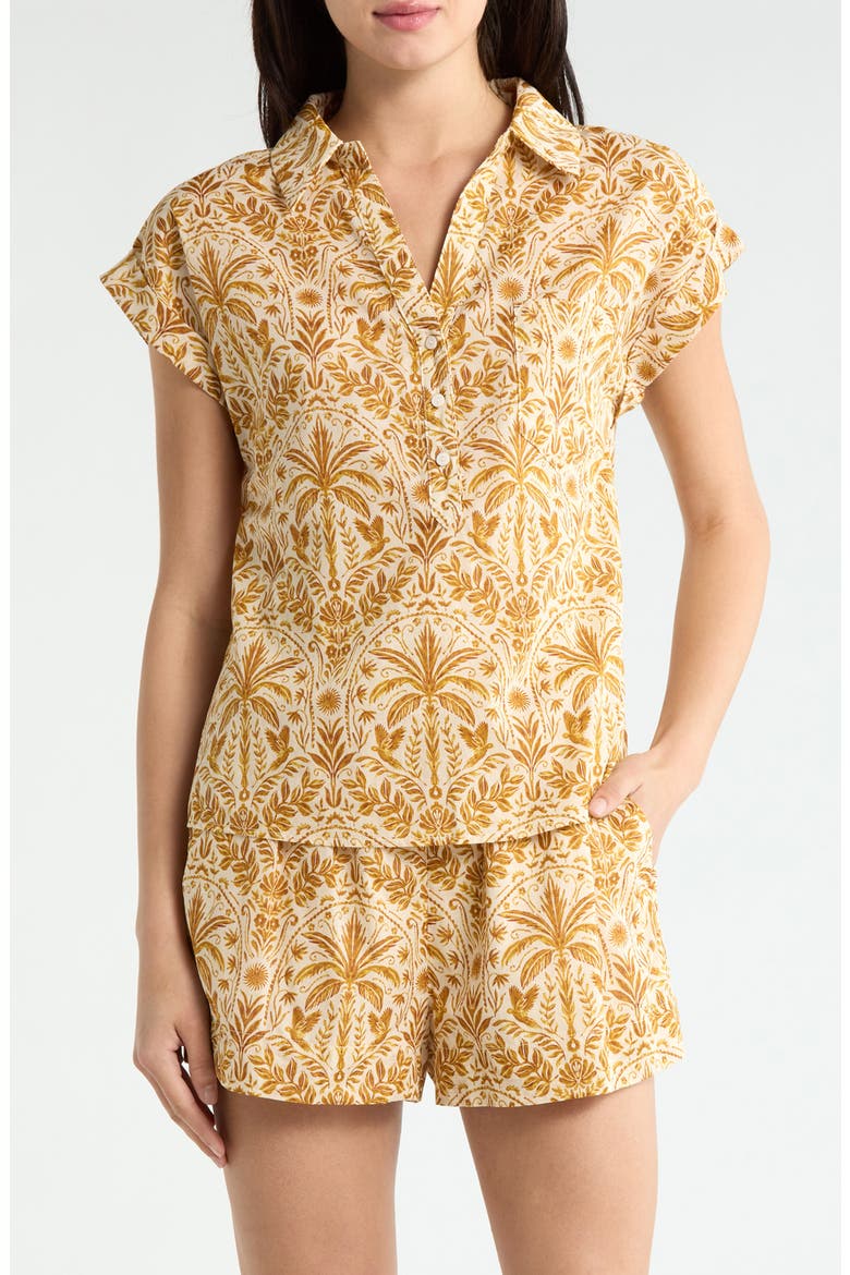 Calina Tropical Cory Button-Up Top, Main, color, CREAM-BROWN