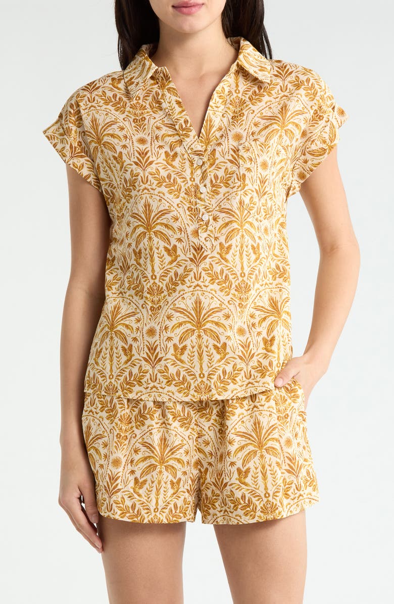 SUGARLIPS Calina Tropical Cory Button-Up Top, Main, color, Cream-Brown