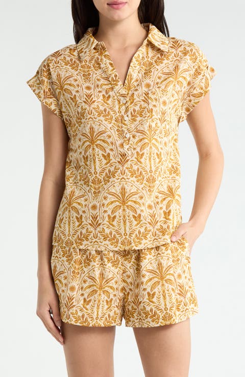 Calina Tropical Cory Button-Up Top