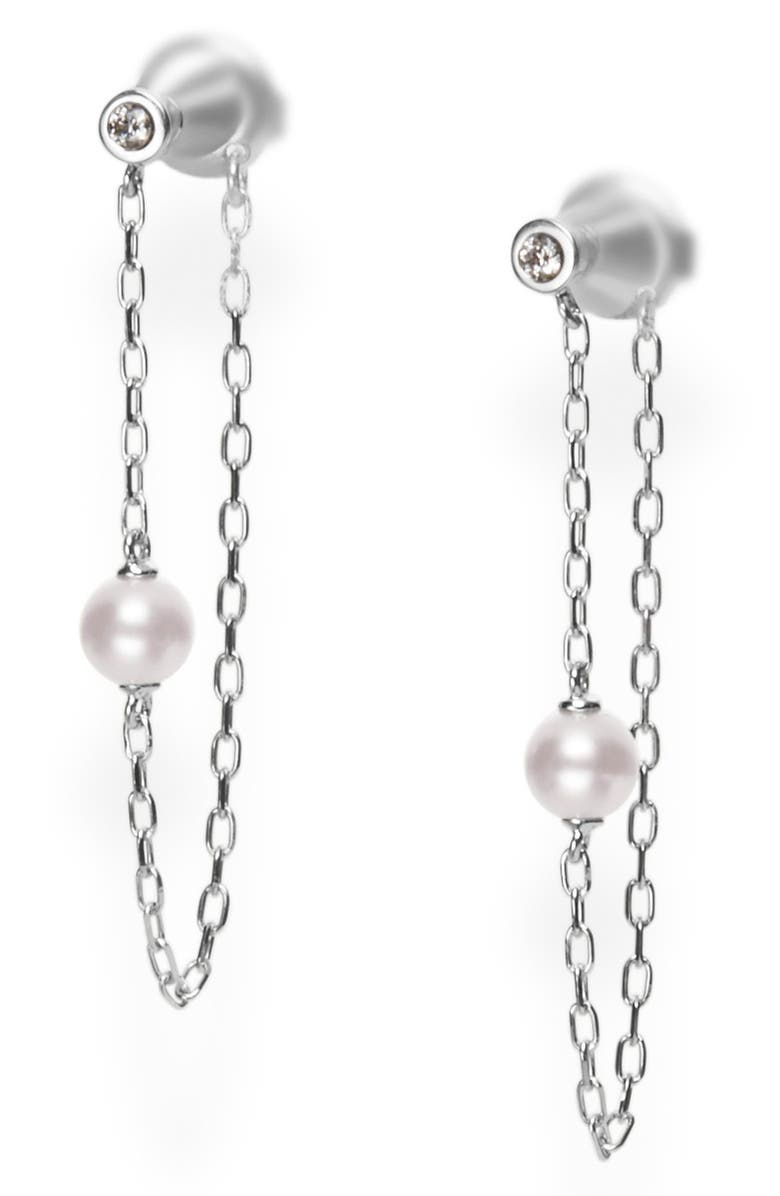Mikimoto Akoya Pearl & Diamond Chain Hoop Earrings, Main, color,