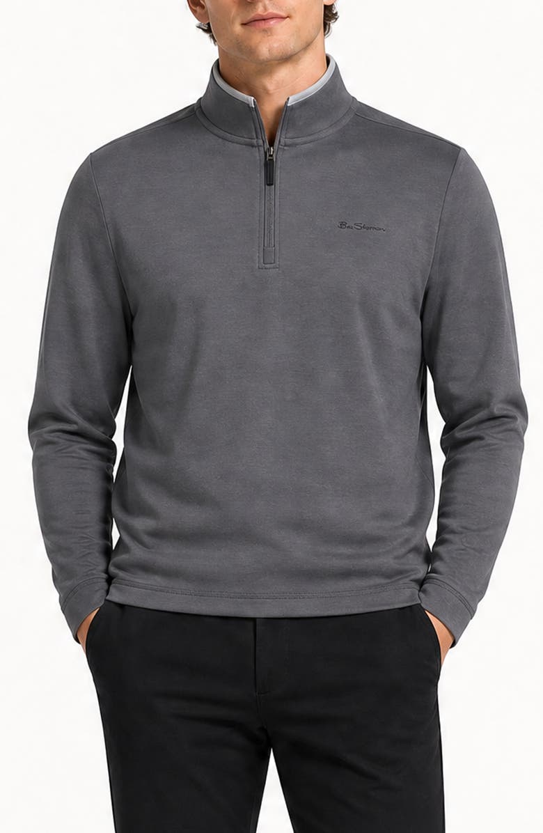 Ben Sherman Textured Knit Quarter Zip Pullover, Main, color, Dark Grey