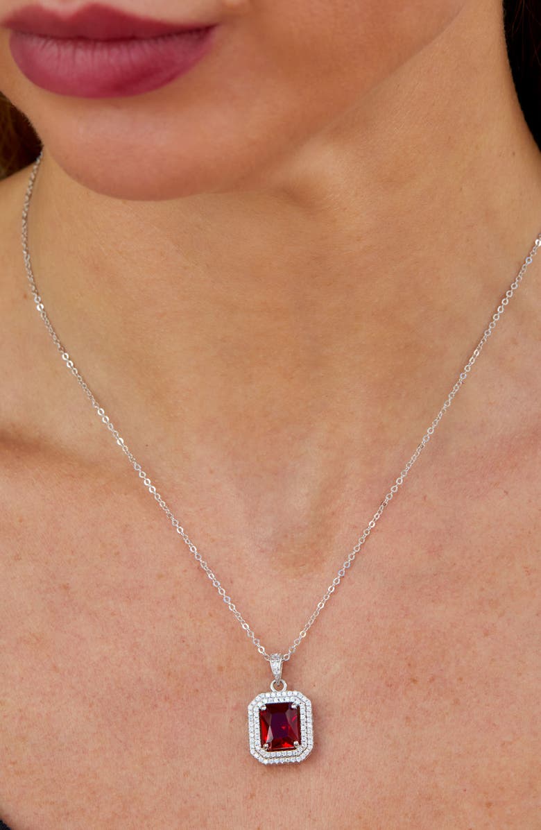 SAVVY CIE JEWELS Lab Created Gemstone Pendant Necklace, Alternate, color, Red