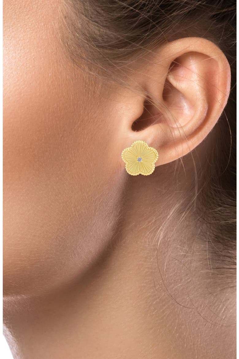 Cubic Zirconia Textured Clover Stud Earrings, Alternate, color, CLEAR GOLD