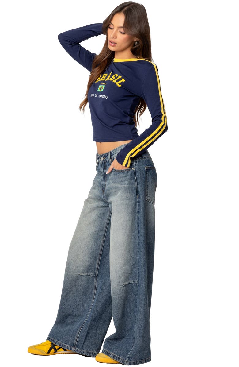 EDIKTED Brasil Long Sleeve T-Shirt, Alternate, color, Navy