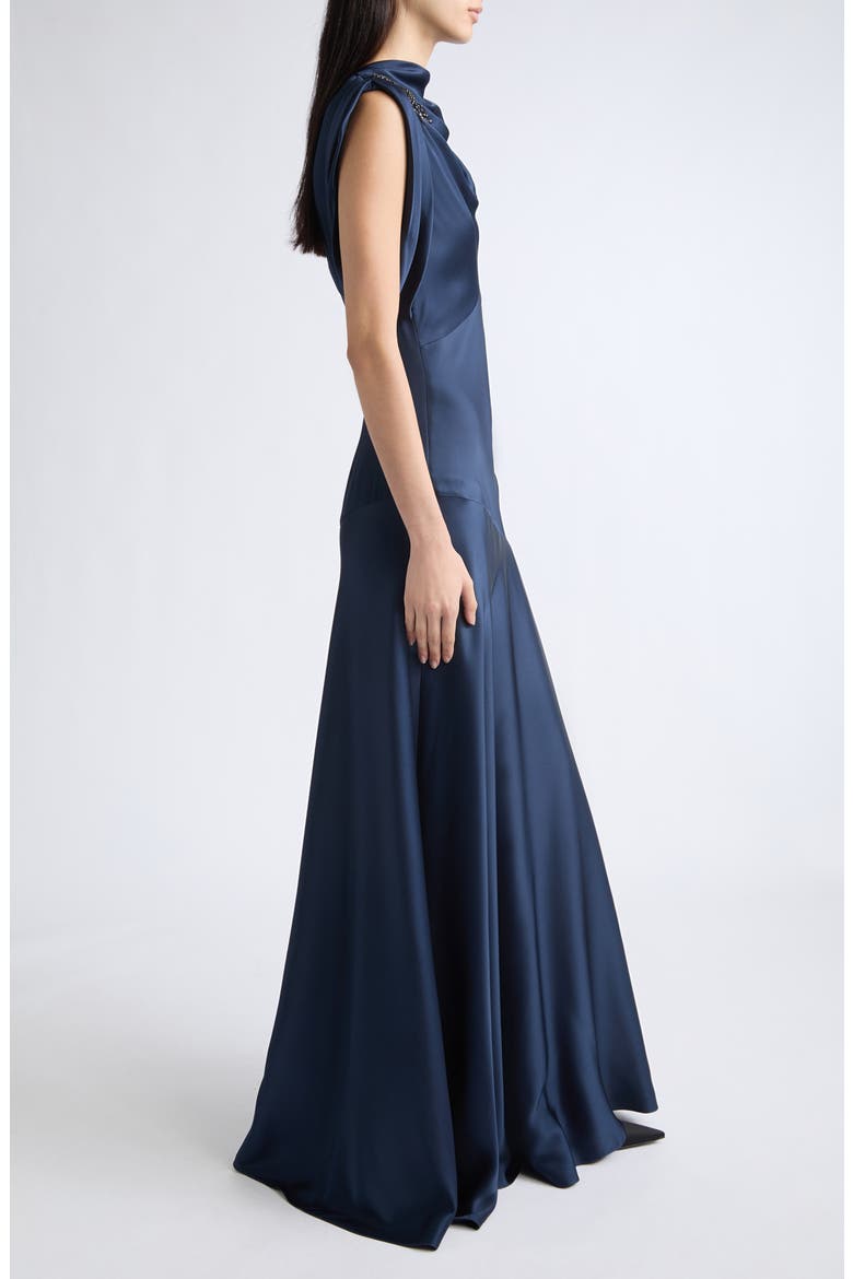 Embellished Draped Satin Gown, Main, color, NAVY