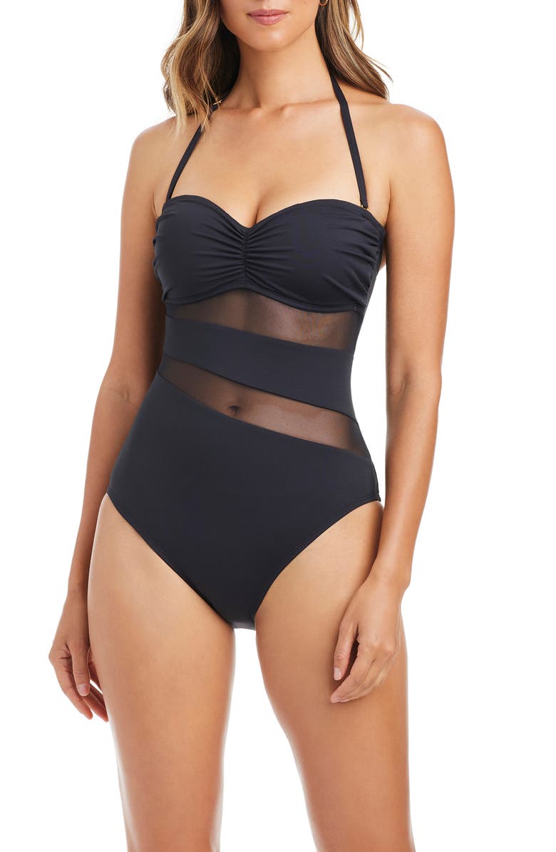 BLEU by Rod Beattie Mesh Inset Bandeau One-Piece Swimsuit, Main, color, Black