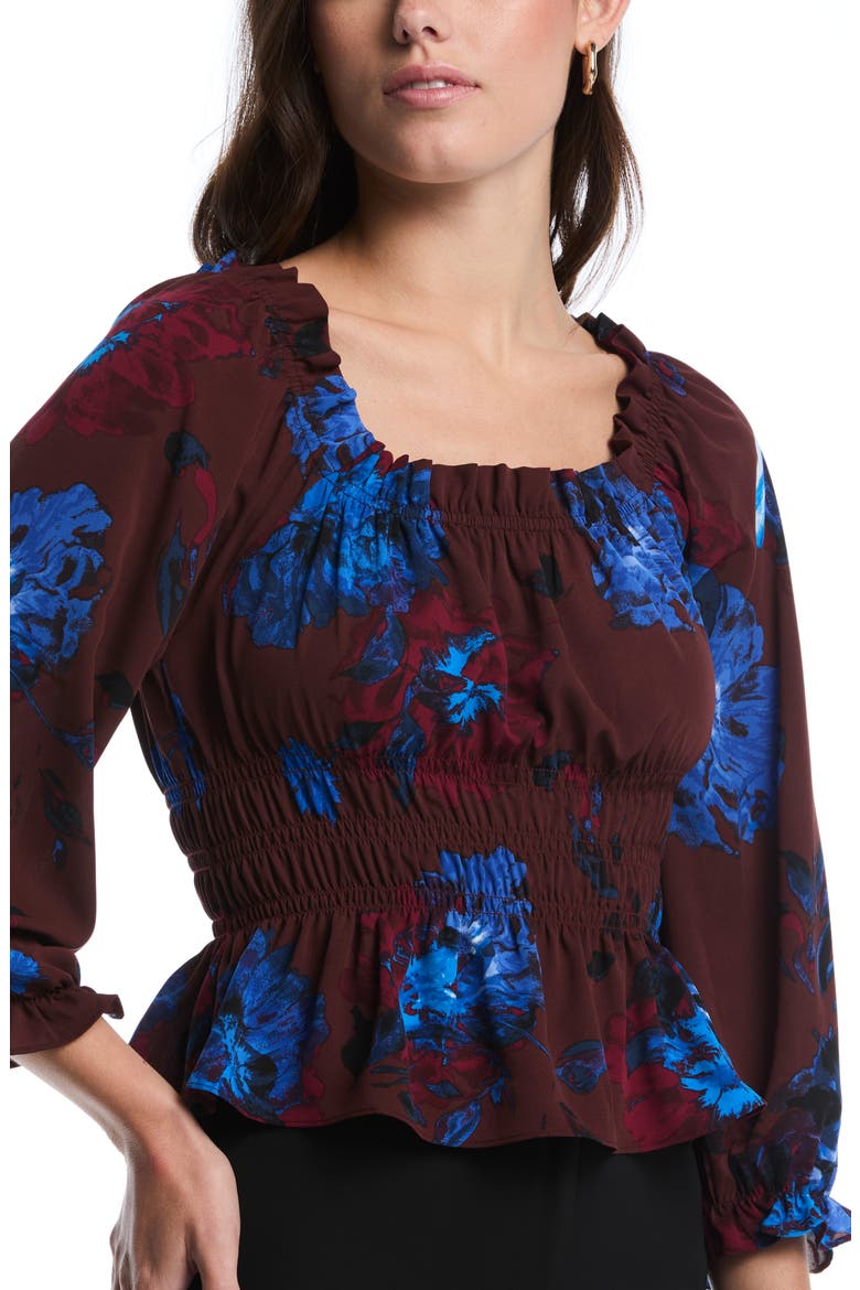 Smocked Peplum Top, Alternate, color, BITTER CHOCOLATE