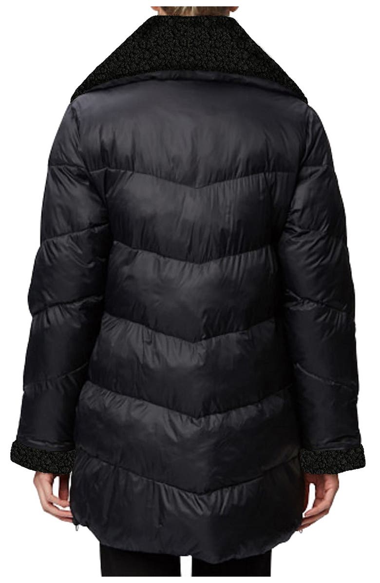 Rainforest Recycled Nylon Cire Quilted Faux Shearling Trim Thermoluxe Puffer Jacket, Alternate, color, 