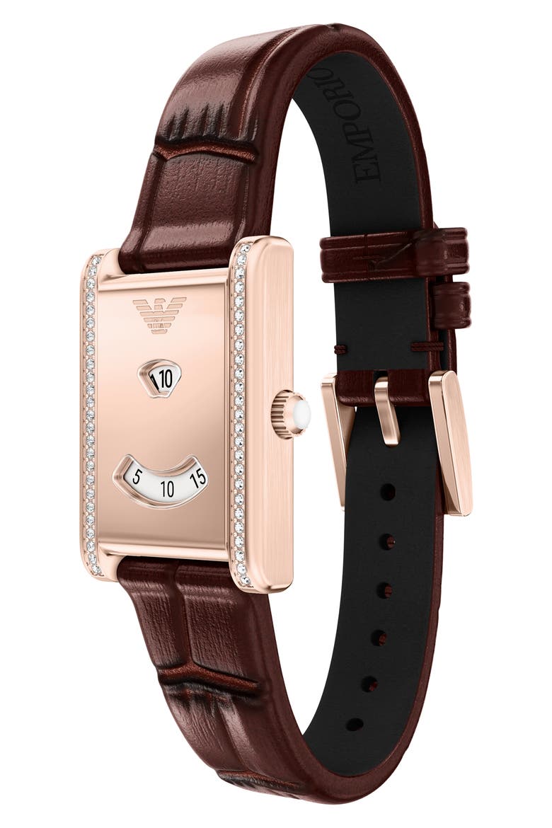 Genni Embossed Leather Strap Tank Watch, 22mm x 32mm, Alternate, color, BROWN/ ROSE GOLD