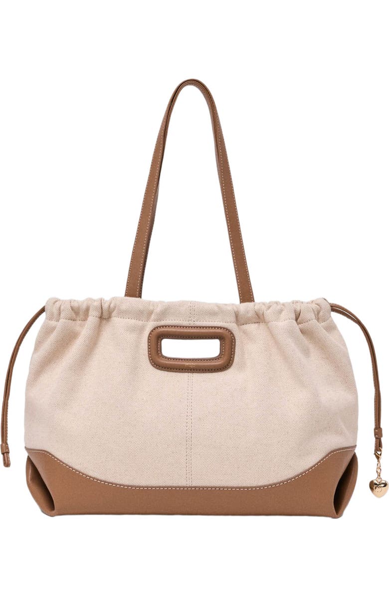 maje Milpli canvas and leather tote bag, Main, color, Moka/White