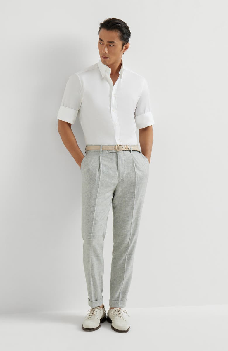 Brunello Cucinelli Prince of Wales trousers, Alternate, color, Pearl Grey