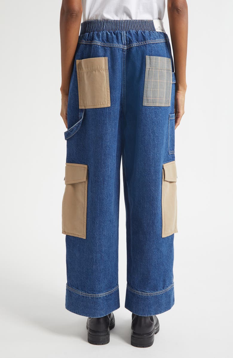 3.1 Phillip Lim Patchwork Wide Leg Elastic Waist Cargo Jeans, Alternate, color, Indigo Multi