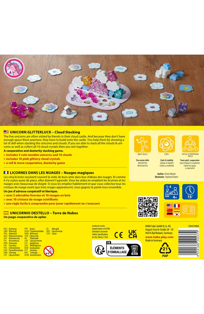 HABA Unicorn Glitterluck Cloud Stacking - Cooperative Kids Board Game - Fun Games for Kids and Unicorn Games Ages 4+ Made in Germany, Alternate, color,
