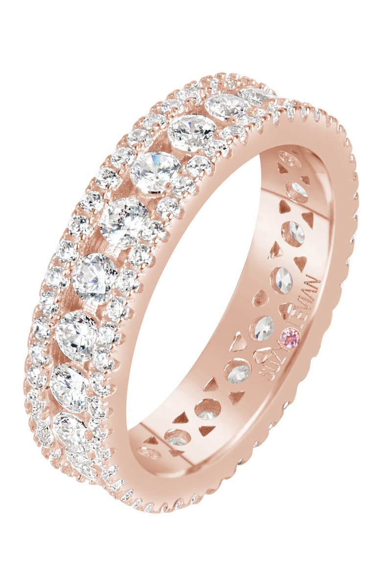 SUZY LEVIAN 14K Rose Gold Plated Sterling Silver Cubic Zirconia Eternity Band Ring, Main, color, 