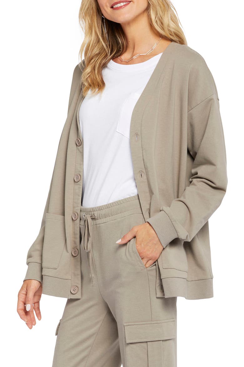 Sweatshirt Cardigan, Alternate, color, SADDLEWOOD