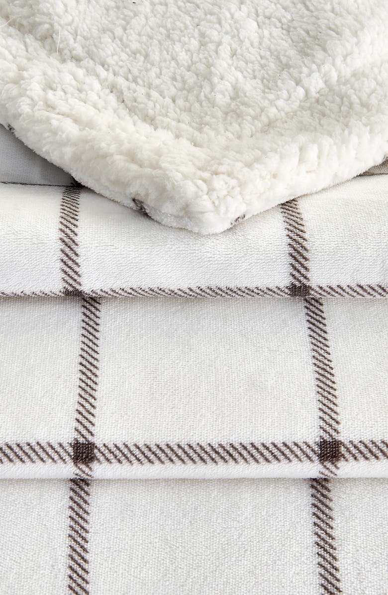 Woven & Weft Moose Print Reversible Faux Shearling Throw Blanket, Alternate, color, Grey Windowpane