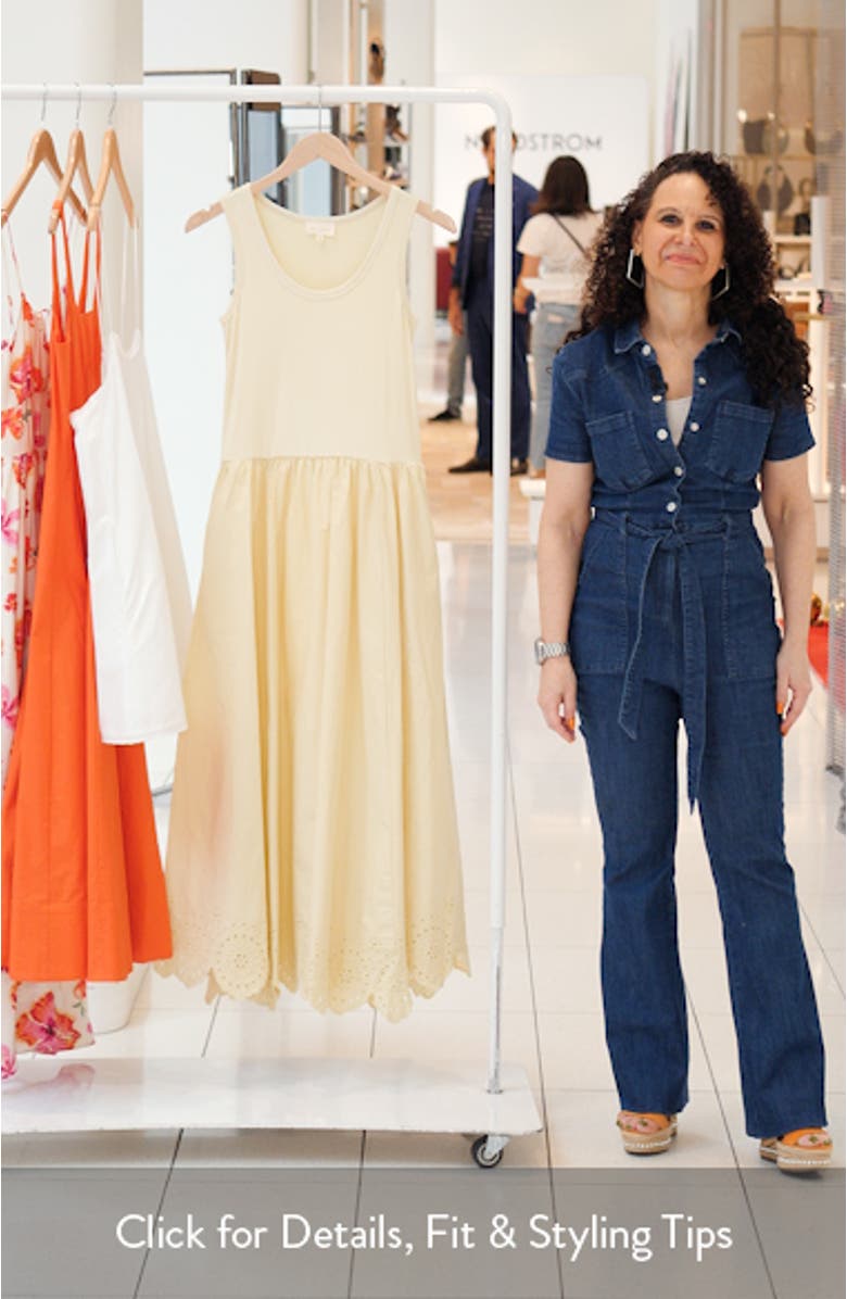 Eyelet Scallop Sleeveless Mixed Media Maxi Dress, sales video thumbnail