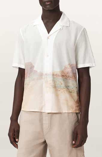 Monument Mountainscape Print Slub Cotton Camp Shirt