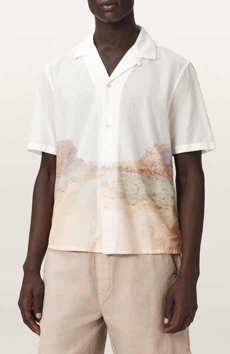 Monument Mountainscape Print Slub Cotton Camp Shirt