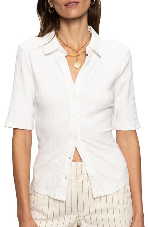 Elbow Sleeve Rib Button-Up Shirt