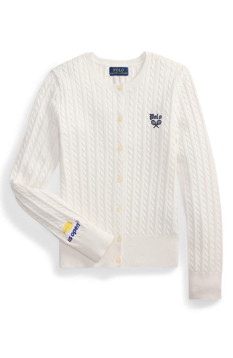 Kids' US Open Embroidered Cable Cotton Cardigan