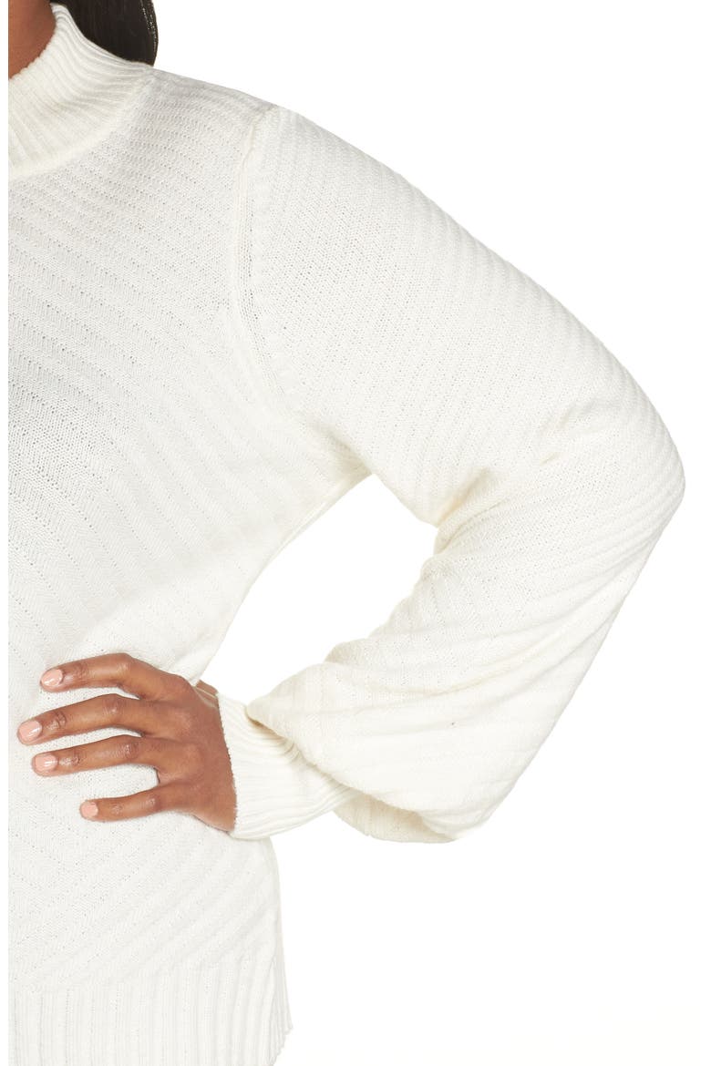 Mix Cable Balloon Sleeve Cotton Blend Sweater, Alternate, color, ANTIQUE WHITE