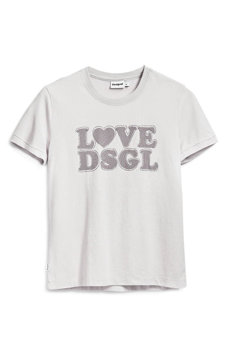 Desigual Rhinestone Embellished Cotton Graphic T-Shirt, Alternate, color, Neutral Gray