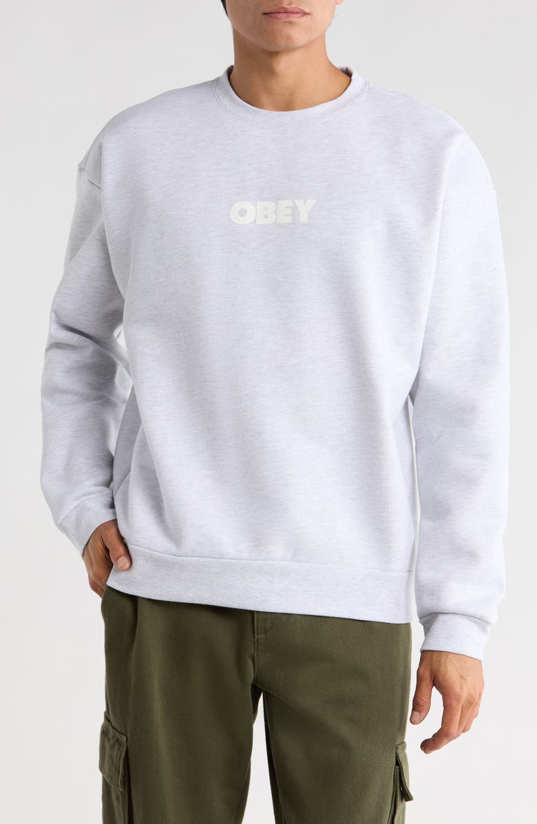 Obey Bold Extra Heavyweight Crewneck Sweatshirt, Main, color, Ash Grey