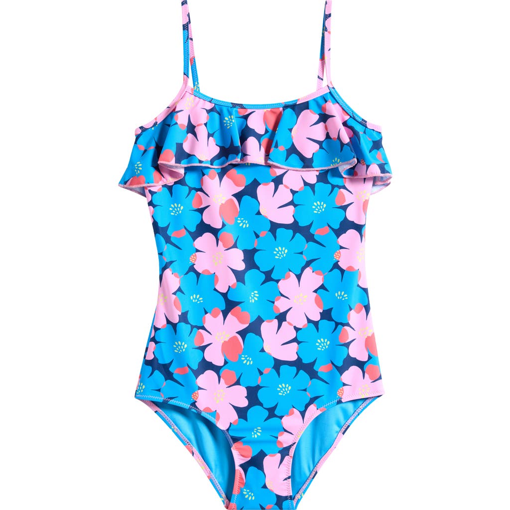 Shop Boardies Kids' Sully Ruffle One-piece Swimsuit In Blue Multi
