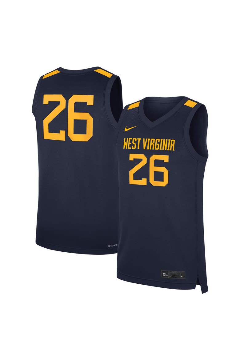 Men's Nike #26 Navy West Virginia Mountaineers Road Replica Basketball Jersey, Main, color, Navy