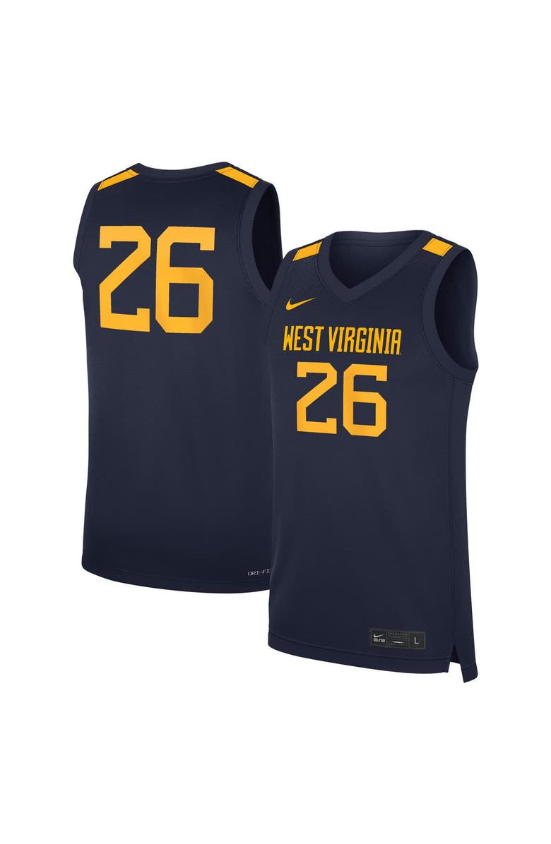 Nike Men's Nike #26 Navy West Virginia Mountaineers Road Replica Basketball Jersey, Main, color, Navy