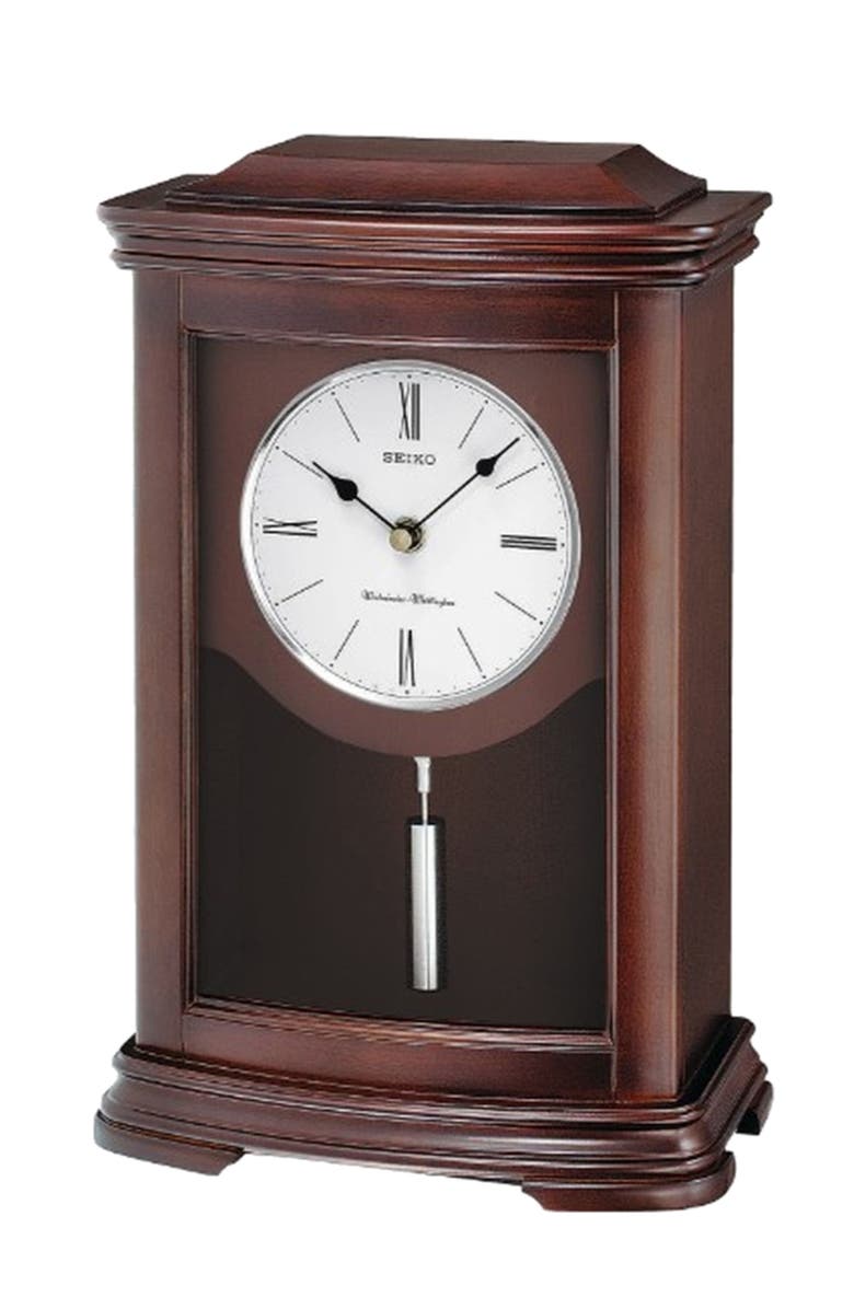 Seiko Suki Pendulum Mantle Chime Clock, Main, color, Brown
