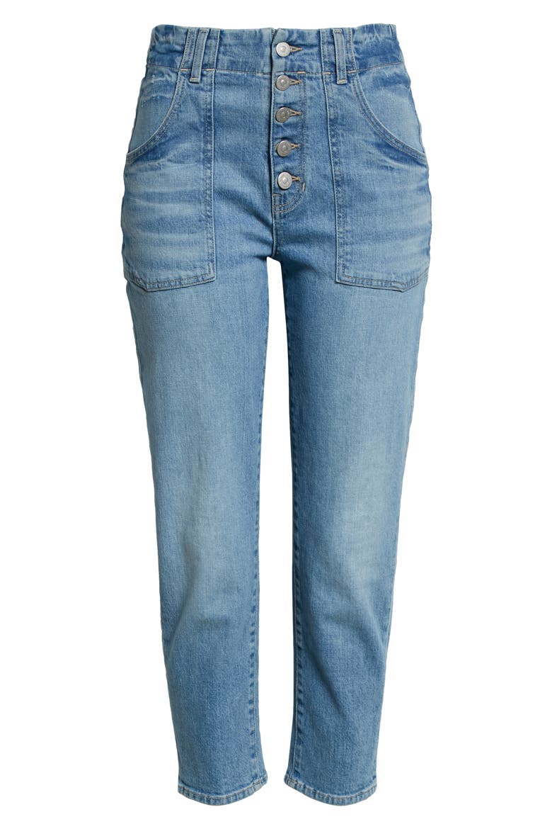 Arya Exposed Button Crop Straight Leg Jeans, Alternate, color, NOVA