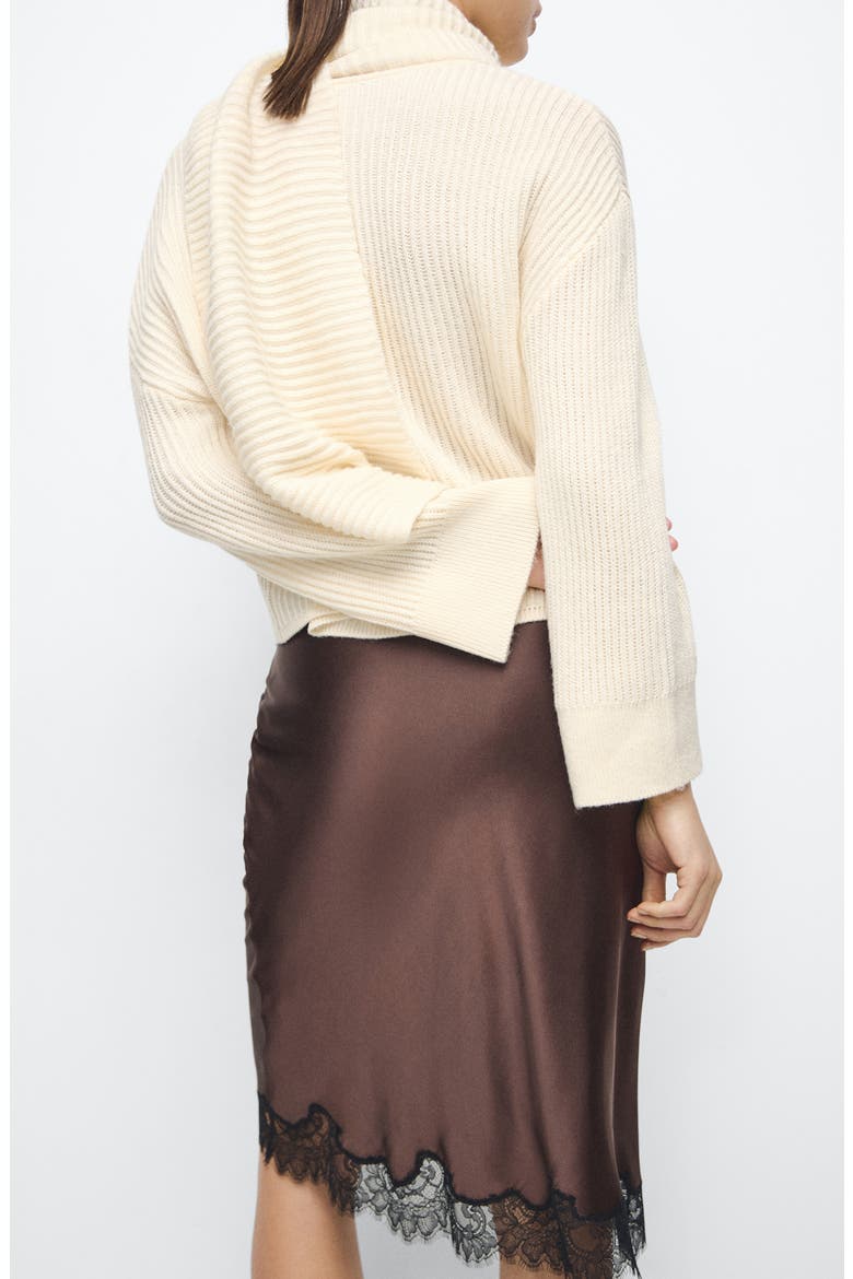 Rib Sweater with Scarf Detail, Alternate, color, ECRU