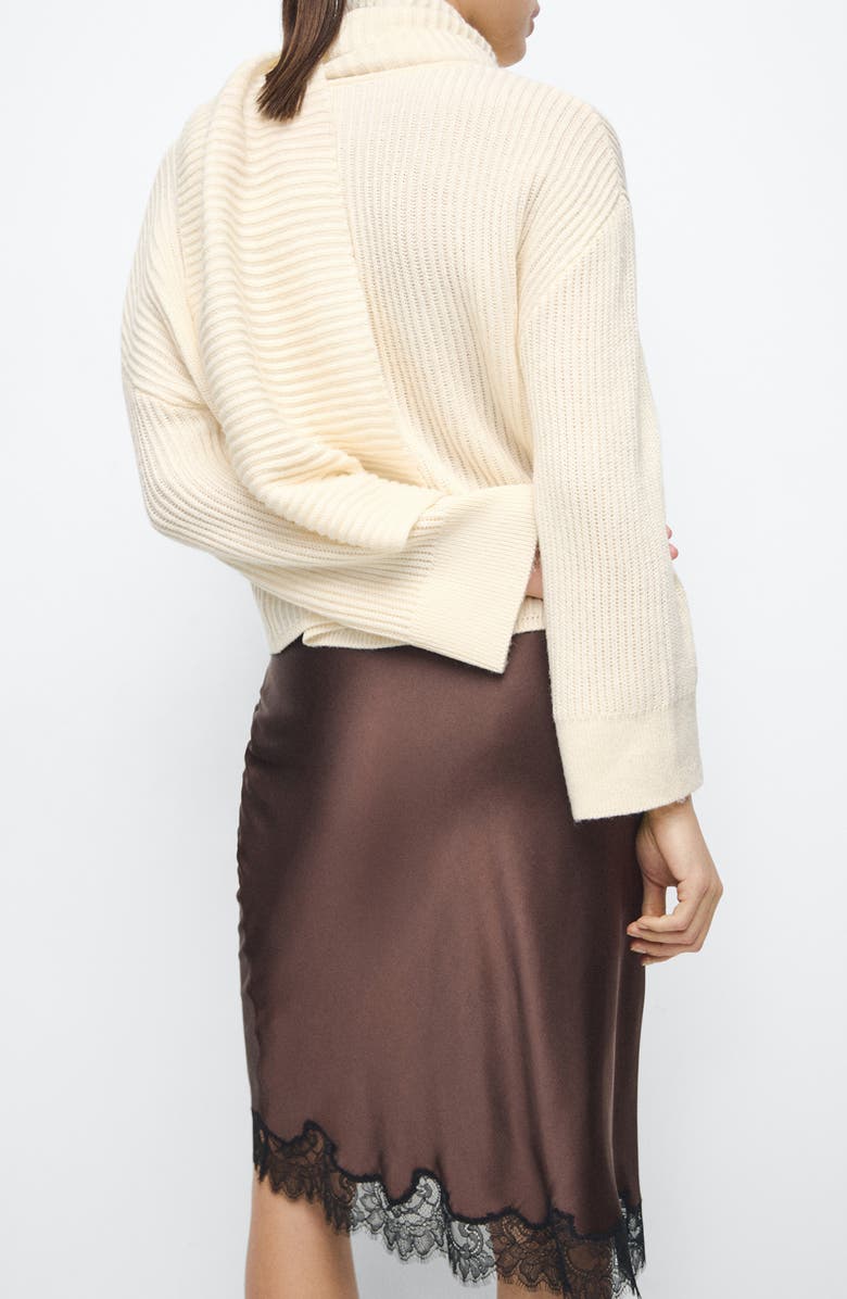 MANGO Rib Sweater with Scarf Detail, Alternate, color, 