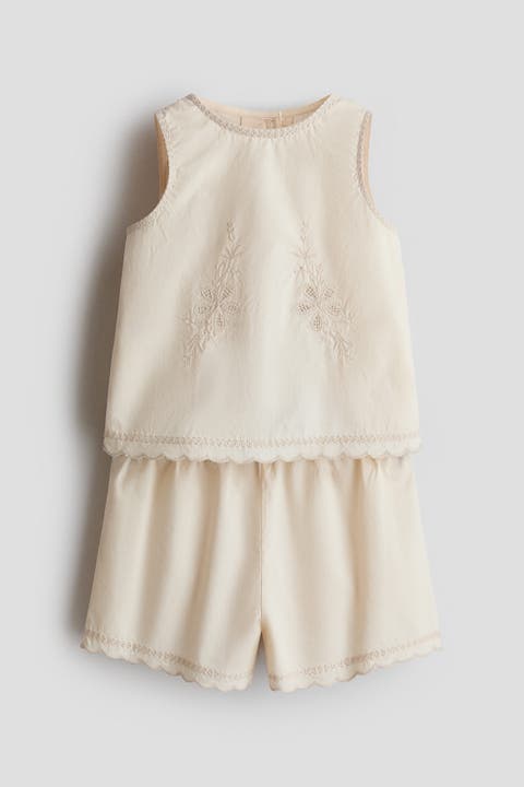 2-piece Embroidery-detail Cotton Set