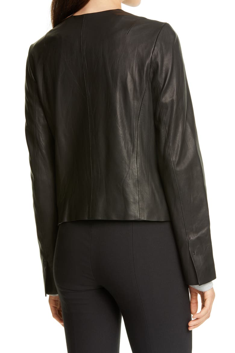 Zip Cross Front Leather Jacket, Alternate, color, BLACK