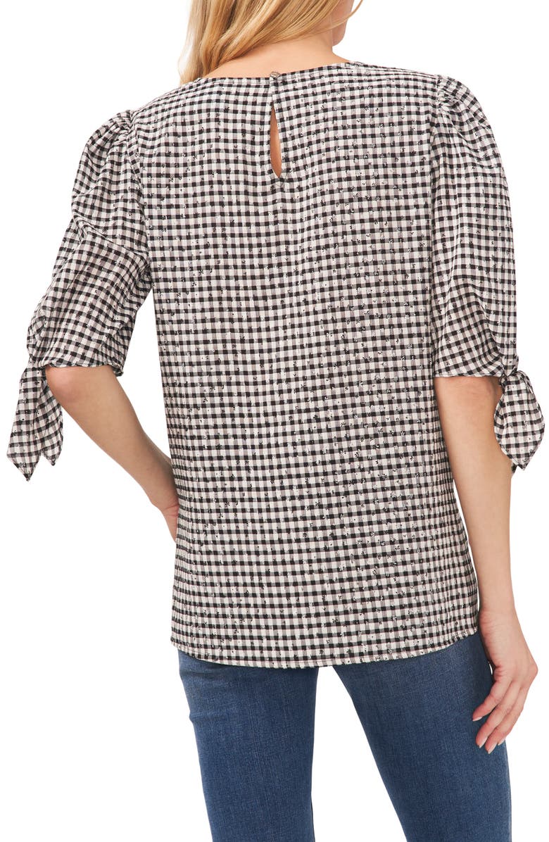 CeCe Tie Sleeve Gingham Blouse, Alternate, color,