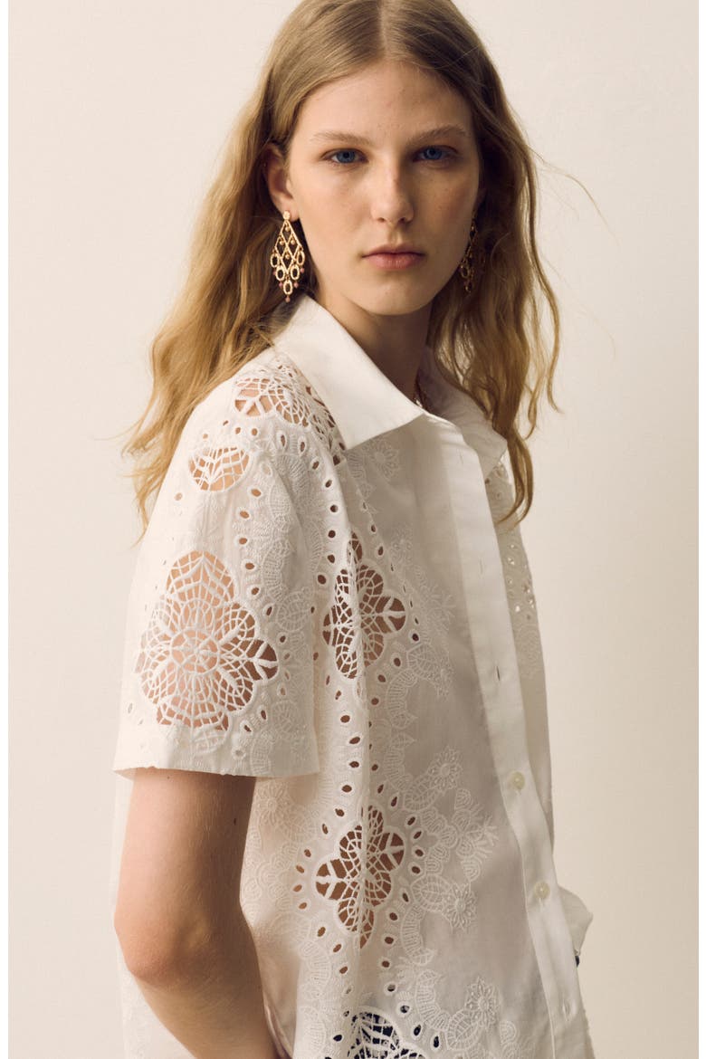 Floral Embroidered Cutwork Button-Up Top, Alternate, color, SOFT WHITE